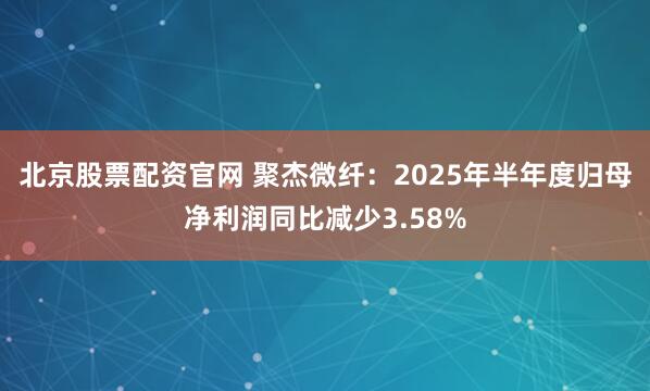 北京股票配资官网 聚杰微纤：2025年半年度归母净利润同比减少3.58%